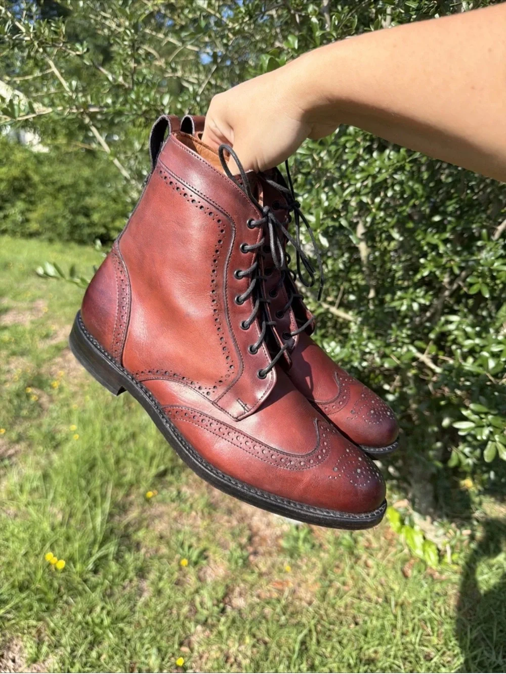 Allen Edmonds Port Washington Burgundy Leather Brogue Wingtip Ankle Boots Sz 10D